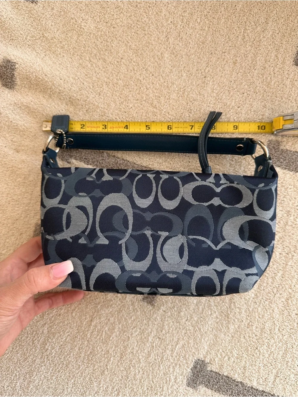 Coach Navy and Light Gray Signature Jacquard Wristlet